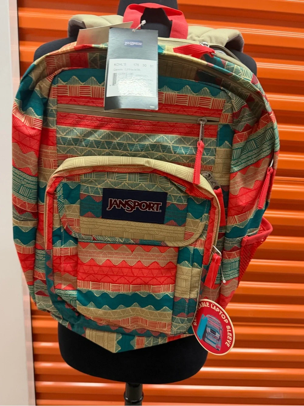NWT JanSport Men’s Digital Student Multicolor Patterned Backpack - Red/Teal/Tan